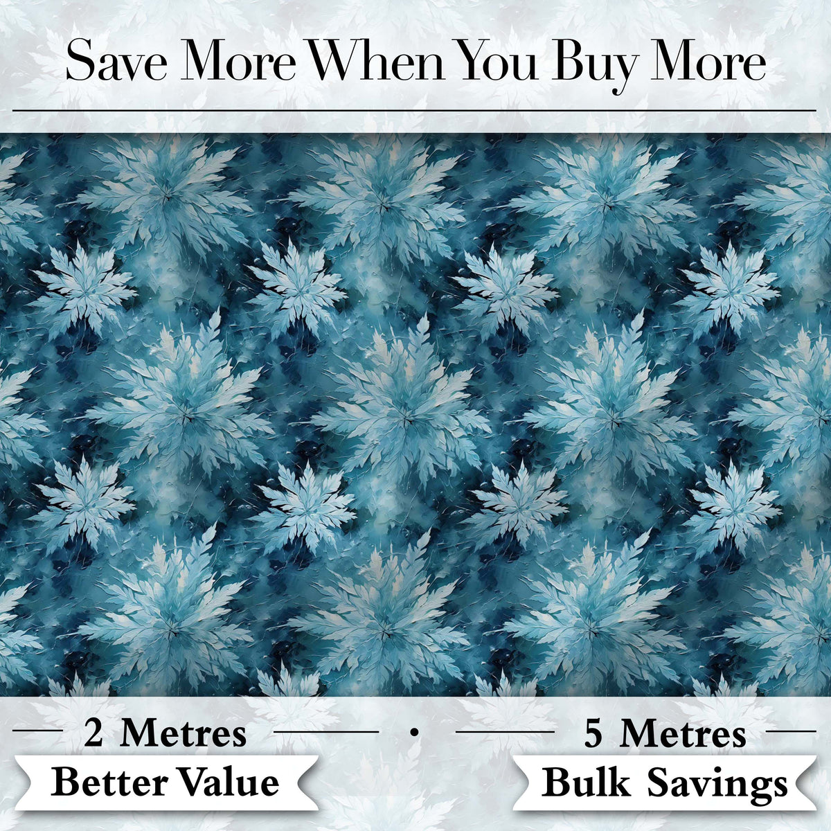 Frosted Blue Leaves Winter Seamless Pattern Digital Print Fabric by the Metre UK Sewing Quilting Textile