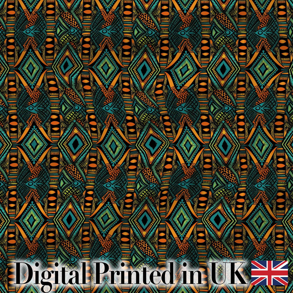 African Tribal Geometric Pattern Bold Colors Seamless Pattern Digital Print Fabric by the Metre UK Sewing Quilting Textile