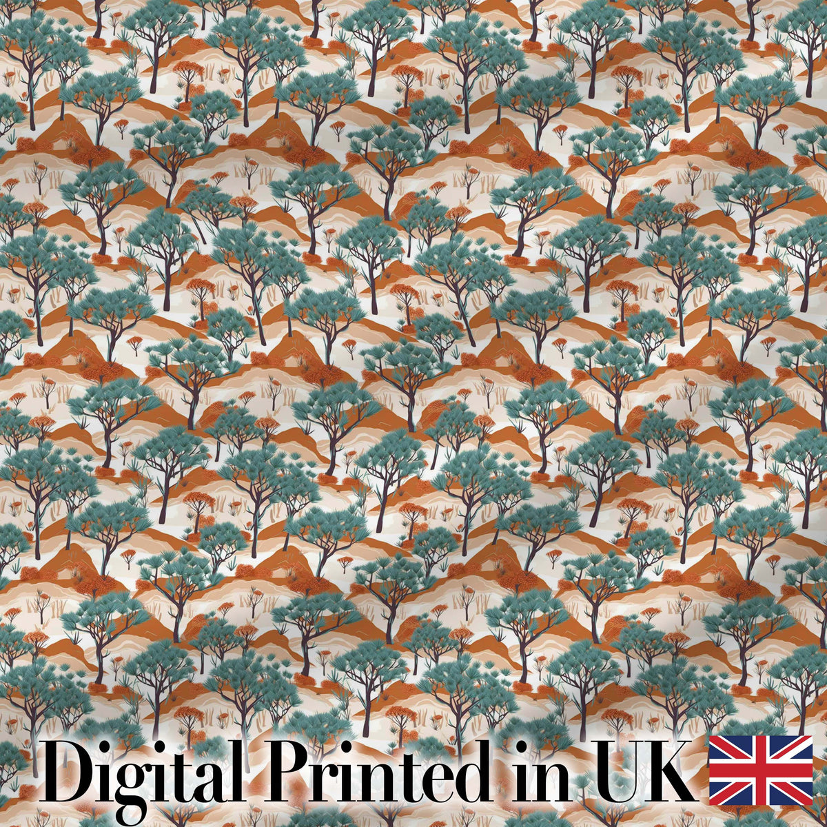 Desert Landscape Trees Nature Seamless Pattern Digital Print Fabric by the Metre UK Sewing Quilting Textile