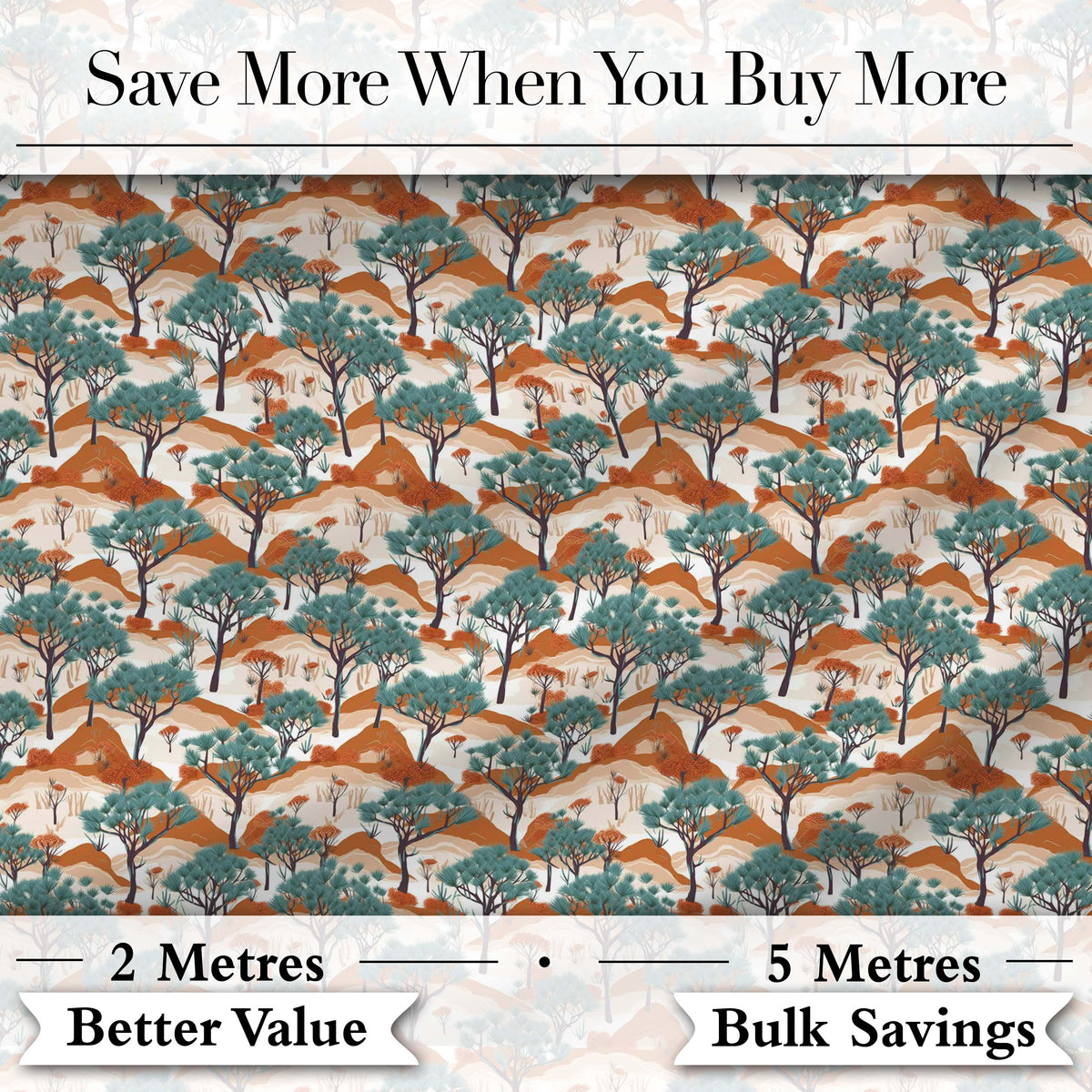 Desert Landscape Trees Nature Seamless Pattern Digital Print Fabric by the Metre UK Sewing Quilting Textile