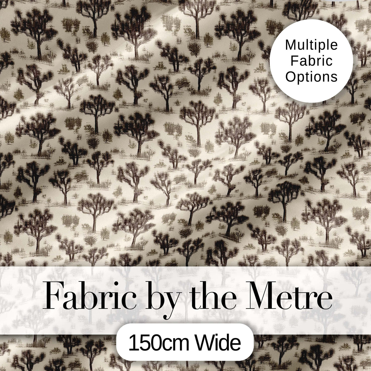 Vintage Monochrome Desert Trees Pattern Seamless Pattern Digital Print Fabric by the Metre UK Sewing Quilting Textile