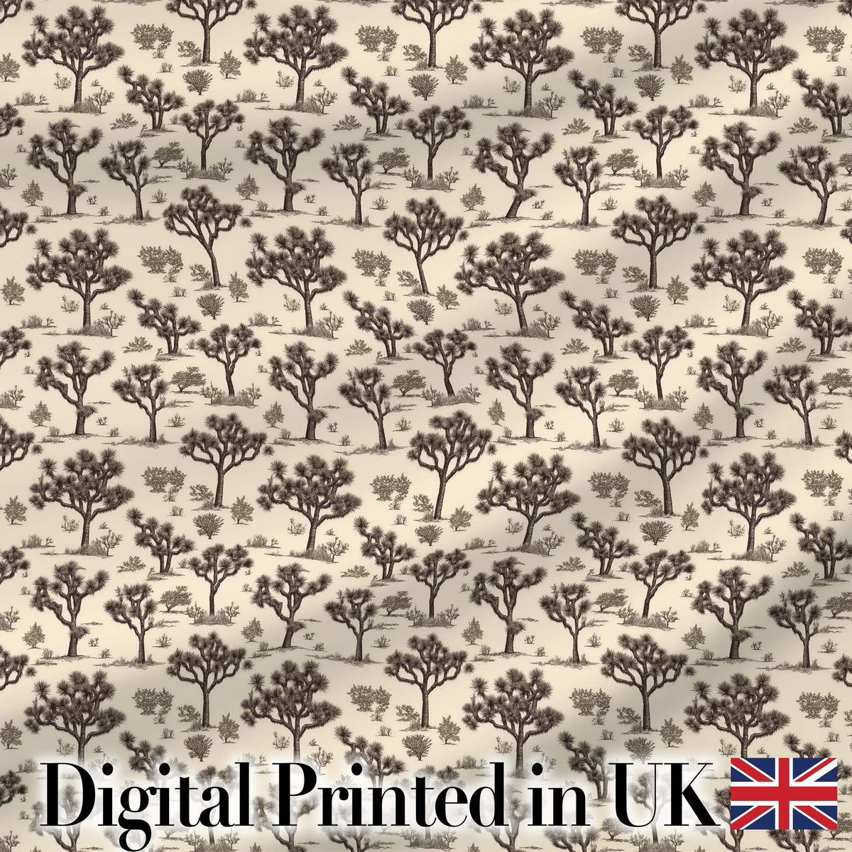 Vintage Monochrome Desert Trees Pattern Seamless Pattern Digital Print Fabric by the Metre UK Sewing Quilting Textile