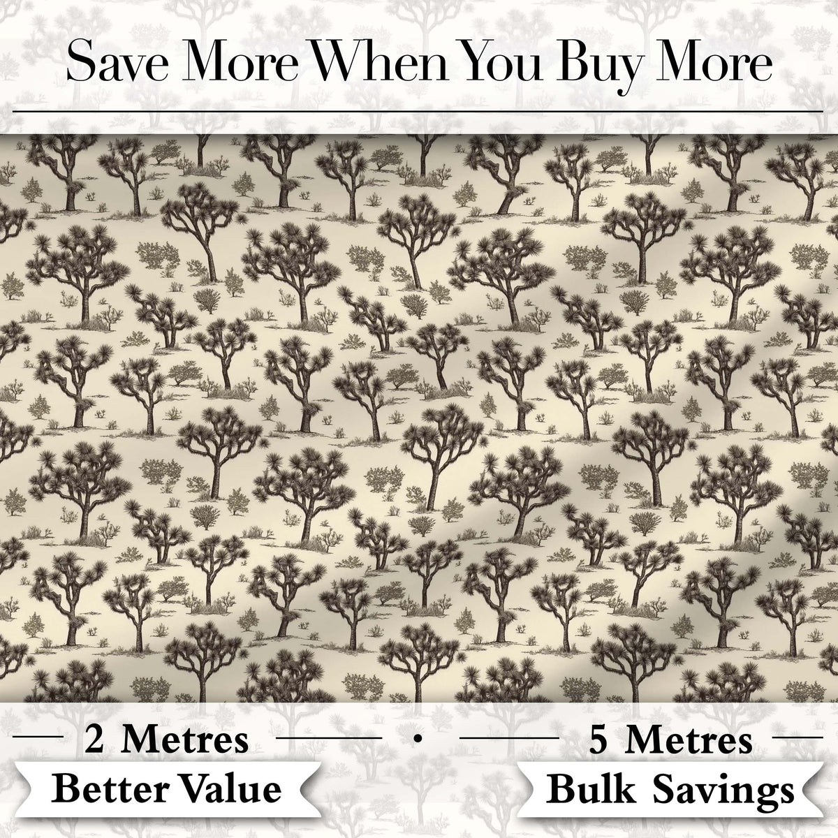 Vintage Monochrome Desert Trees Pattern Seamless Pattern Digital Print Fabric by the Metre UK Sewing Quilting Textile