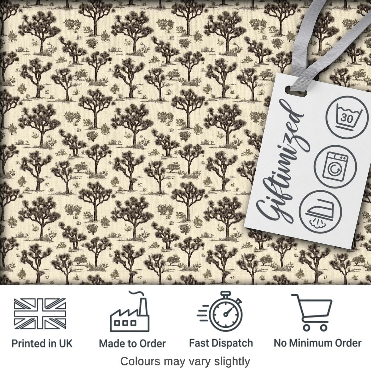 Vintage Monochrome Desert Trees Pattern Seamless Pattern Digital Print Fabric by the Metre UK Sewing Quilting Textile