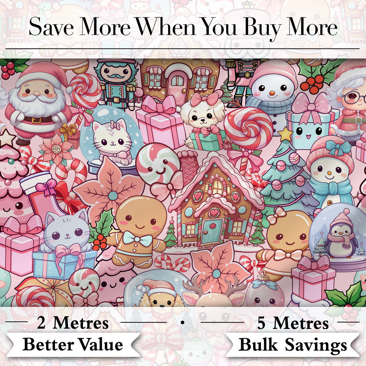 Cute Christmas Gingerbread Candy Soft Pink Background Seamless Pattern Digital Print Fabric by the Metre UK Sewing Quilting Textile