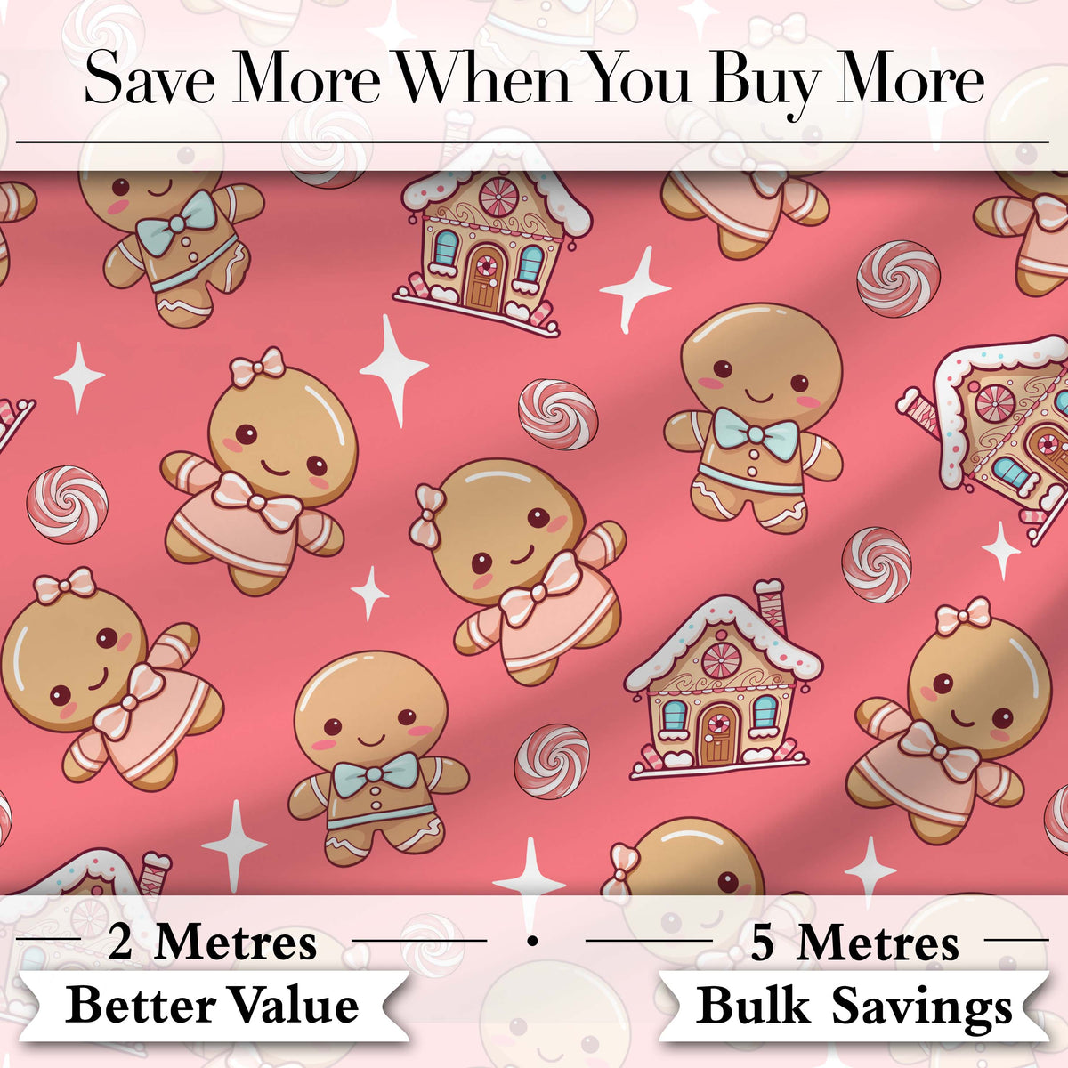 Cute Gingerbread Cookies Candy House Sweets Red Background Seamless Pattern Digital Print Fabric by the Metre UK Sewing Quilting Textile