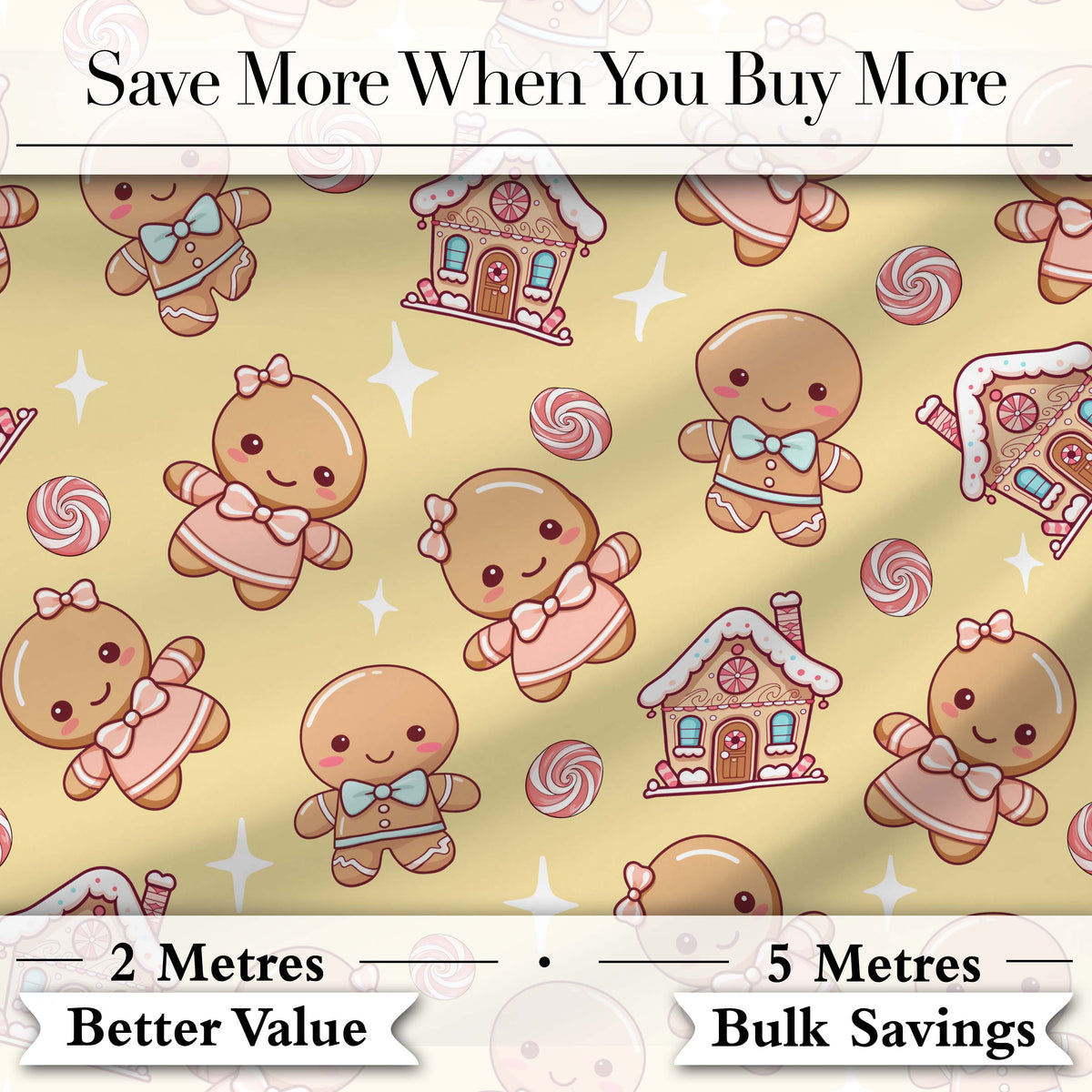 Gingerbread Cookies Candy House Sweets Yellow Background Seamless Pattern Digital Print Fabric by the Metre UK Sewing Quilting Textile