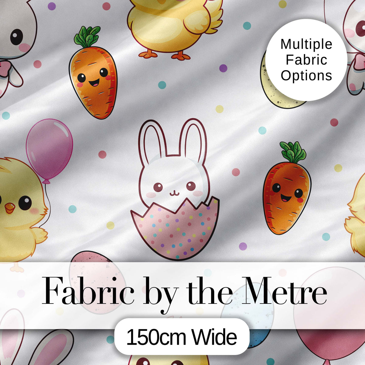 Cute Easter Bunny Chick Carrot Egg Pastel Spring Seamless Pattern Digital Print Fabric by the Metre UK Sewing Quilting Textile