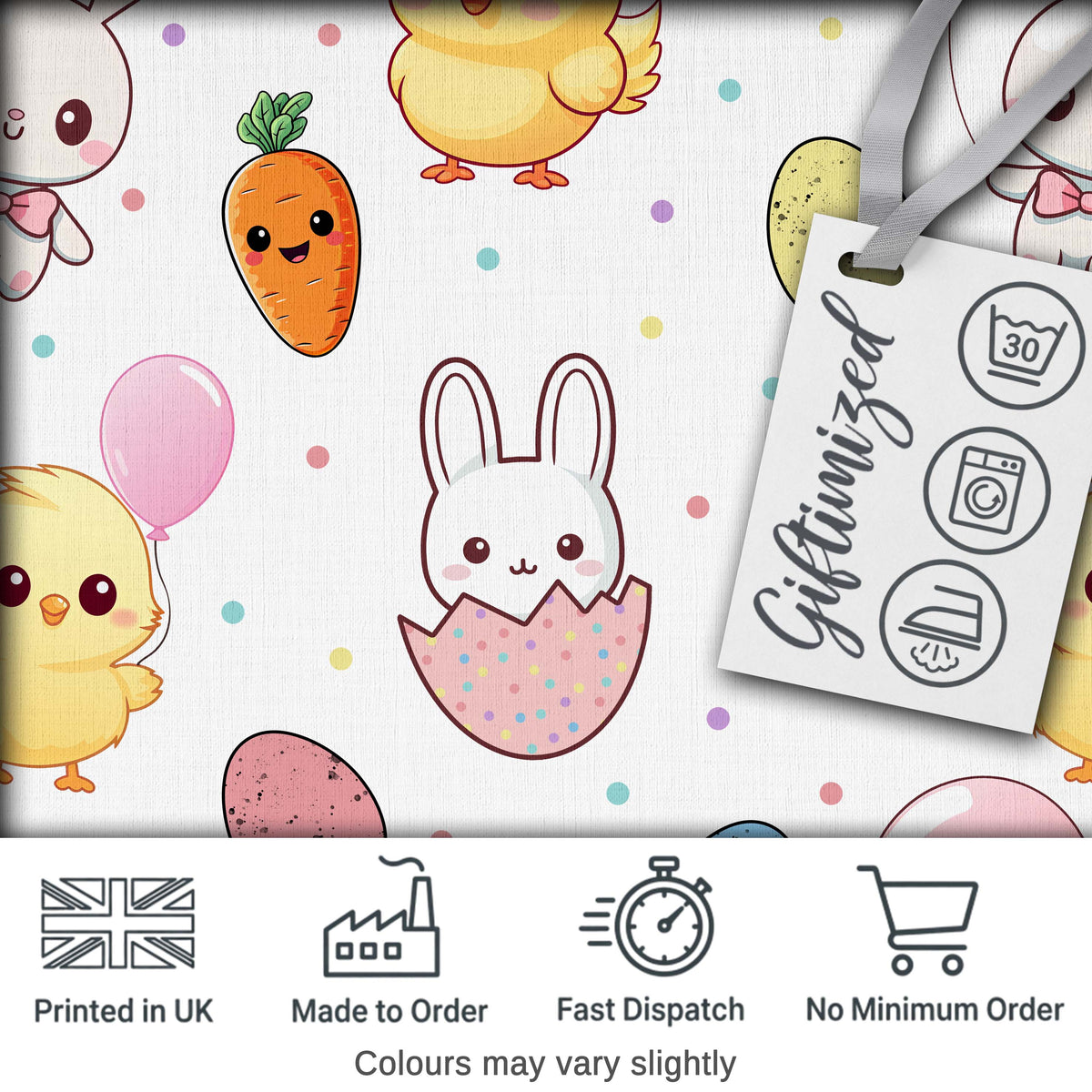 Cute Easter Bunny Chick Carrot Egg Pastel Spring Seamless Pattern Digital Print Fabric by the Metre UK Sewing Quilting Textile
