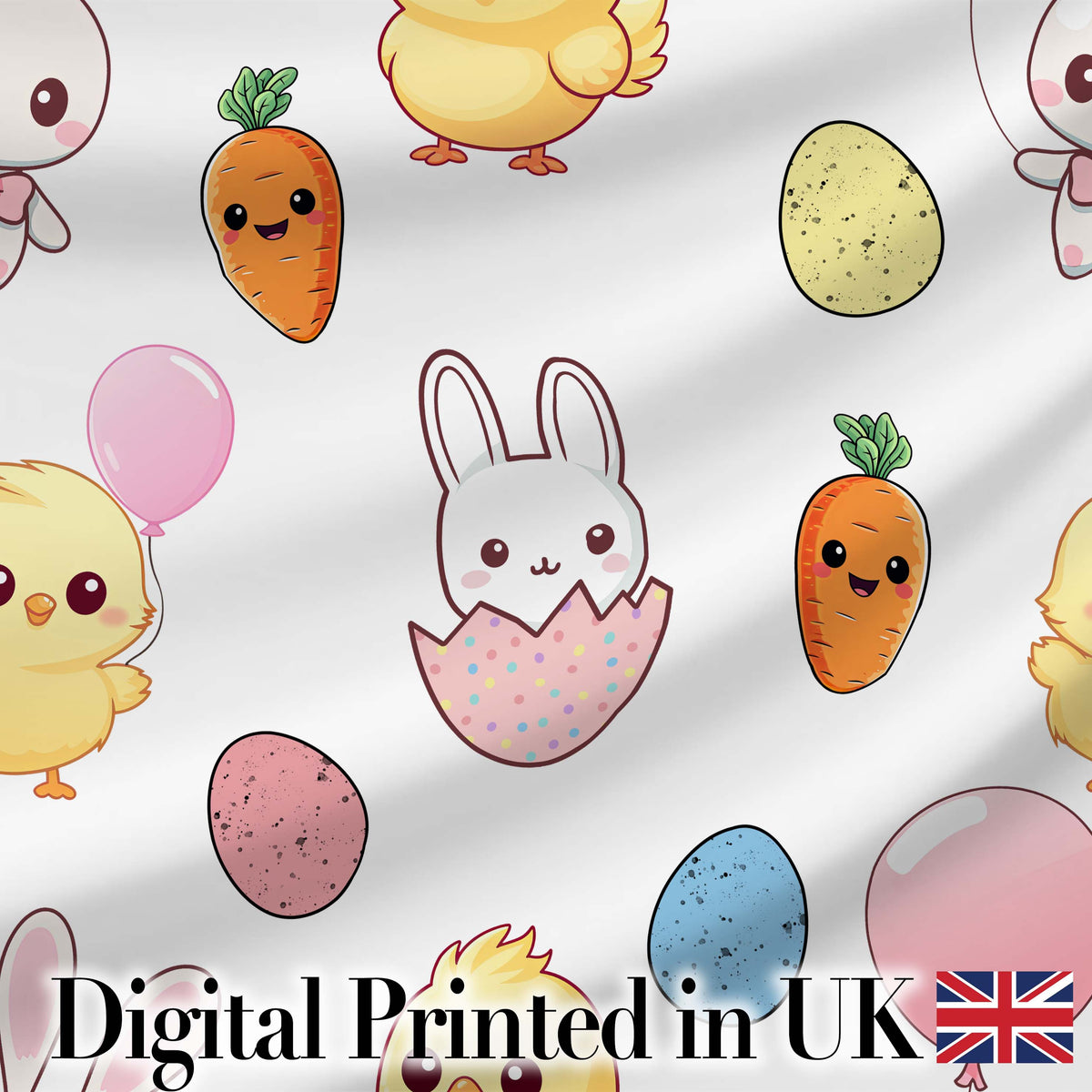 Cute Easter Bunny Chick Egg Carrot Pastel Spring Seamless Pattern Digital Print Fabric by the Metre UK Sewing Quilting Textile