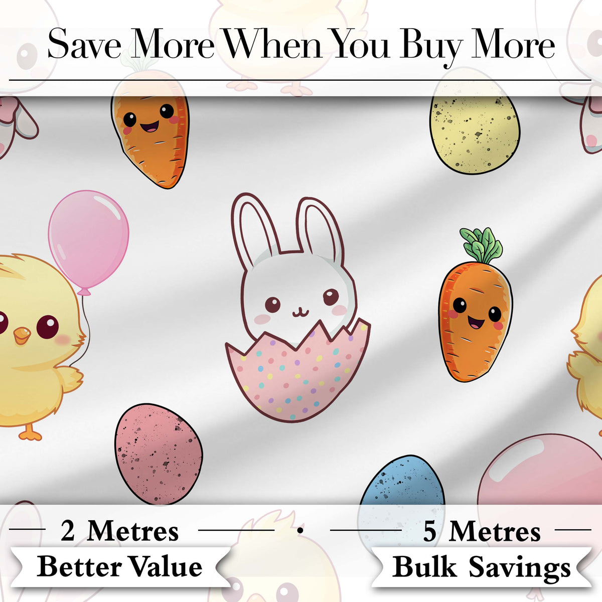 Cute Easter Bunny Chick Egg Carrot Pastel Spring Seamless Pattern Digital Print Fabric by the Metre UK Sewing Quilting Textile