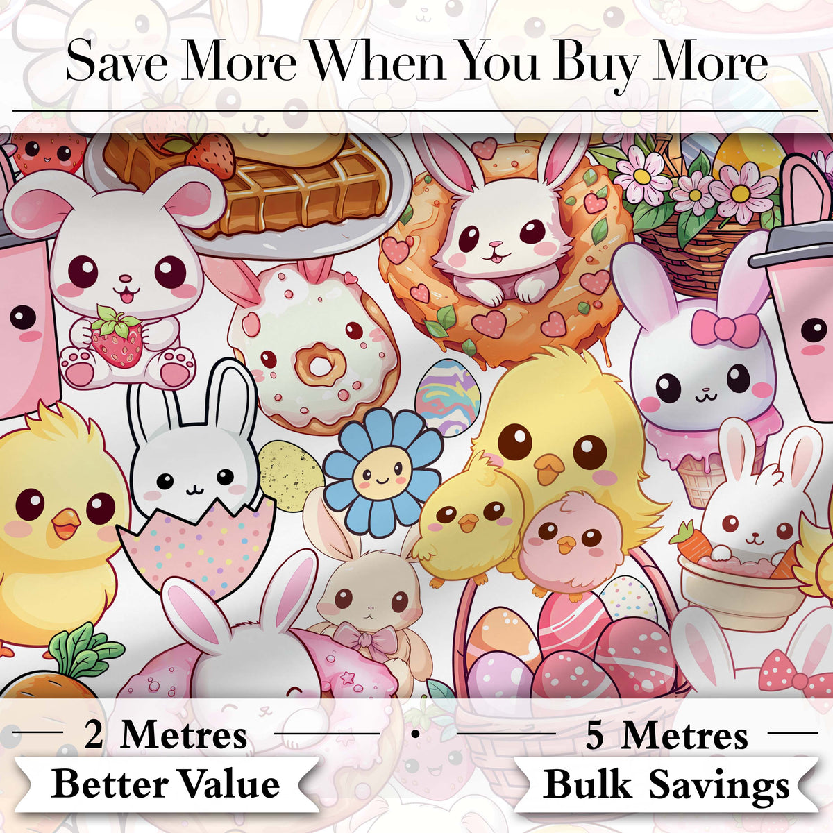 Cute Easter Bunny Chick Basket Egg Sweet Kawaii Seamless Pattern Digital Print Fabric by the Metre UK Sewing Quilting Textile
