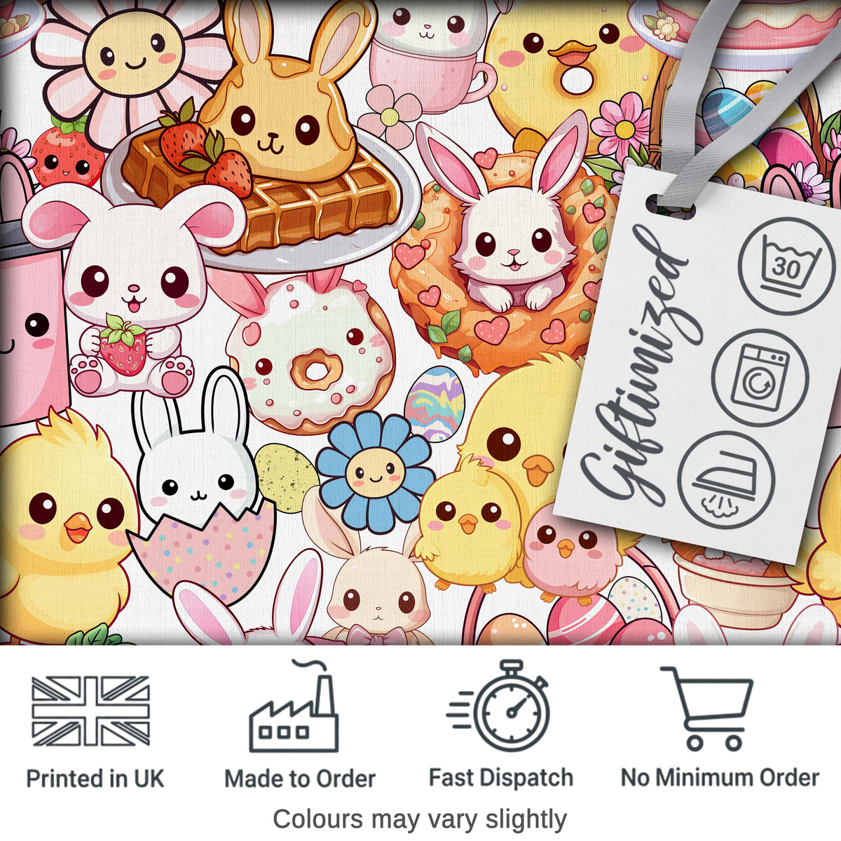 Cute Easter Bunny Chick Basket Egg Sweet Kawaii Seamless Pattern Digital Print Fabric by the Metre UK Sewing Quilting Textile
