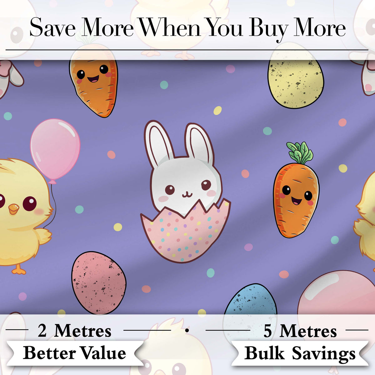 Cute Easter Bunny Chick Carrot Egg Purple Background Seamless Pattern Digital Print Fabric by the Metre UK Sewing Quilting Textile