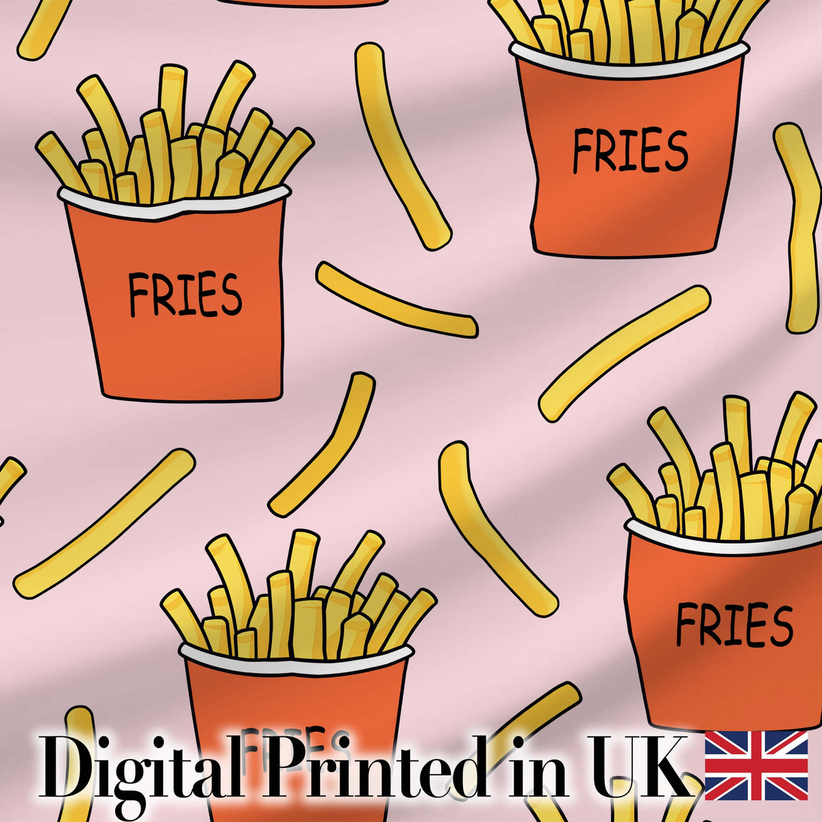 Cute Kawaii French Fries Soft Pink Background Seamless Pattern Digital Print Fabric by the Metre UK Sewing Quilting Textile