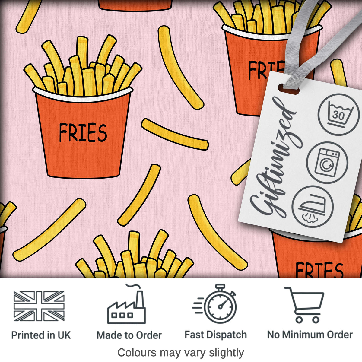 Cute Kawaii French Fries Soft Pink Background Seamless Pattern Digital Print Fabric by the Metre UK Sewing Quilting Textile