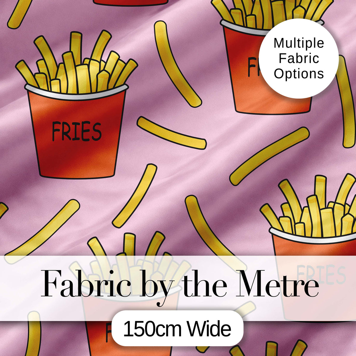 Cute Kawaii French Fries Pastel Pink Background Seamless Pattern Digital Print Fabric by the Metre UK Sewing Quilting Textile