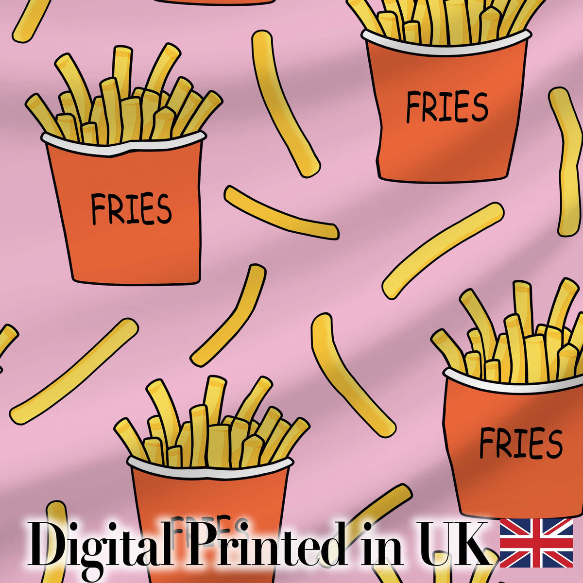 Cute Kawaii French Fries Pastel Pink Background Seamless Pattern Digital Print Fabric by the Metre UK Sewing Quilting Textile