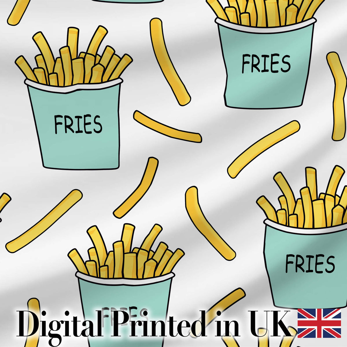 Cute French Fries Seamless Pattern Light Grey Background Digital Print Fabric by the Metre UK Sewing Quilting Textile