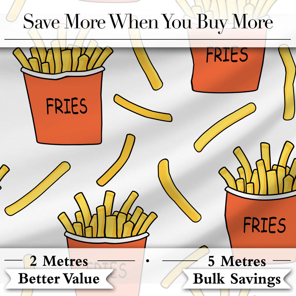 Cute Simple French Fries Pattern Minimal Seamless Food Design White Background Digital Print Fabric by the Metre UK Sewing Quilting Textile
