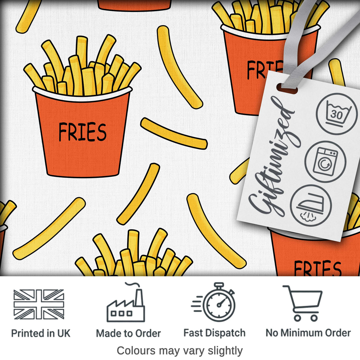 Cute Simple French Fries Pattern Minimal Seamless Food Design White Background Digital Print Fabric by the Metre UK Sewing Quilting Textile