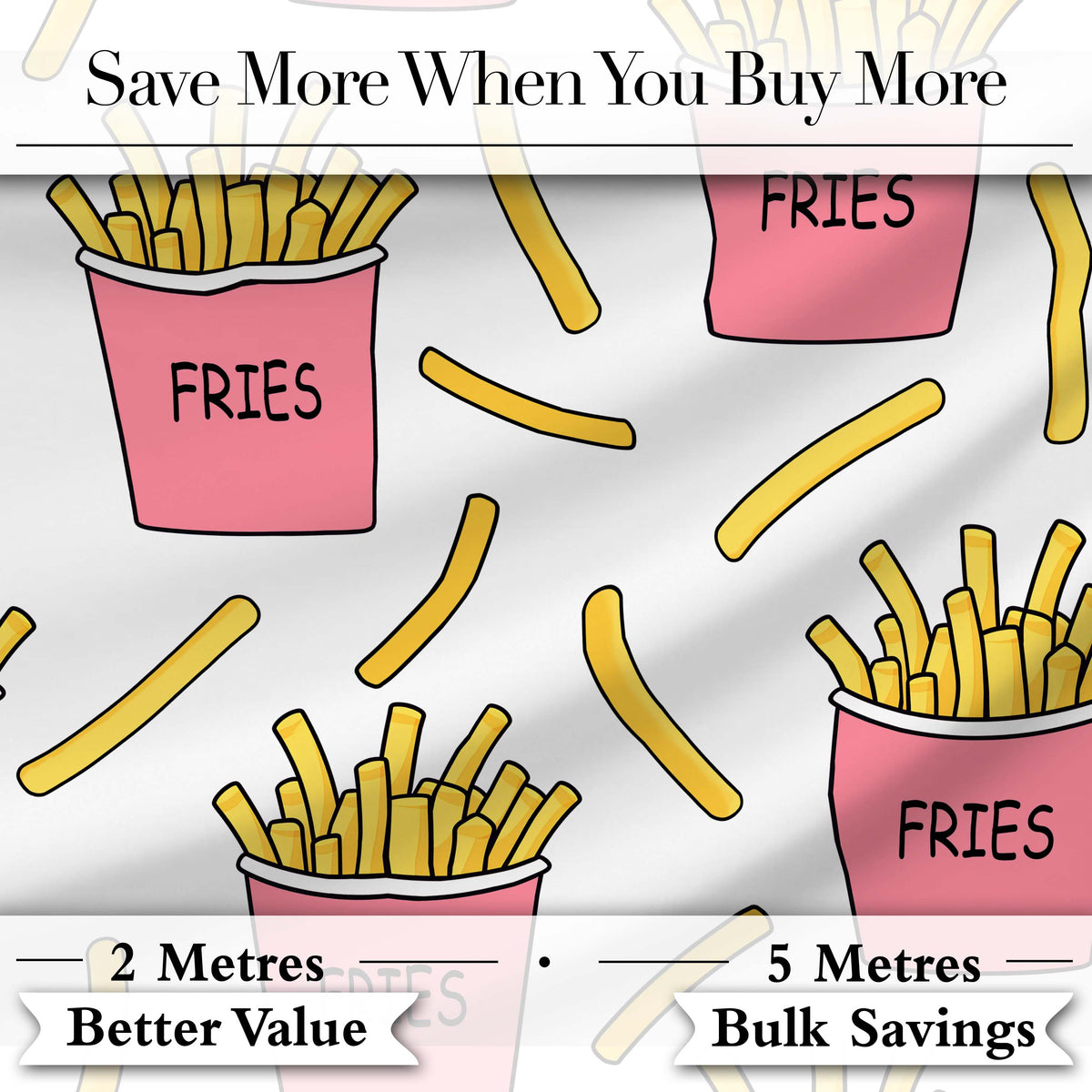 Cute Kawaii French Fries Fast Food Seamless Pattern Pink White Background Digital Print Fabric by the Metre UK Sewing Quilting Textile