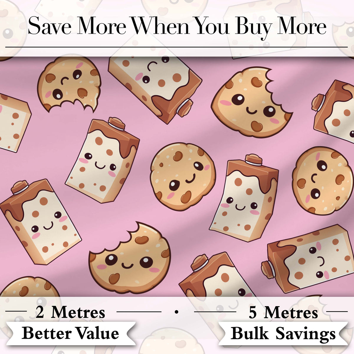 Cute Chocolate Milk and Cookies Kawaii Cartoon Sweet Snacks Seamless Pattern Digital Print Fabric by the Metre UK Sewing Quilting Textile