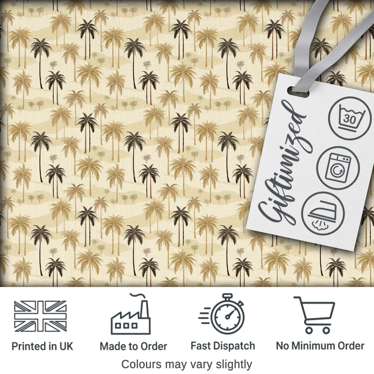 Vintage Palm Trees Desert Beige Tropical Seamless Pattern Digital Print Fabric by the Metre UK Sewing Quilting Textile