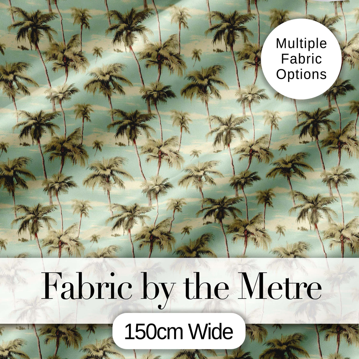 Tropical Palm Trees Ocean Sky Vintage Seamless Pattern Digital Print Fabric by the Metre UK Sewing Quilting Textile