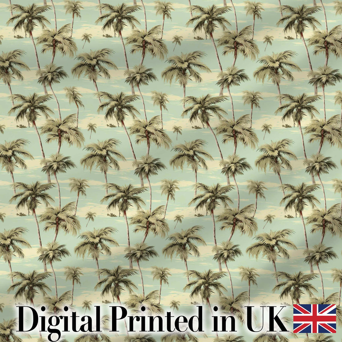 Tropical Palm Trees Ocean Sky Vintage Seamless Pattern Digital Print Fabric by the Metre UK Sewing Quilting Textile