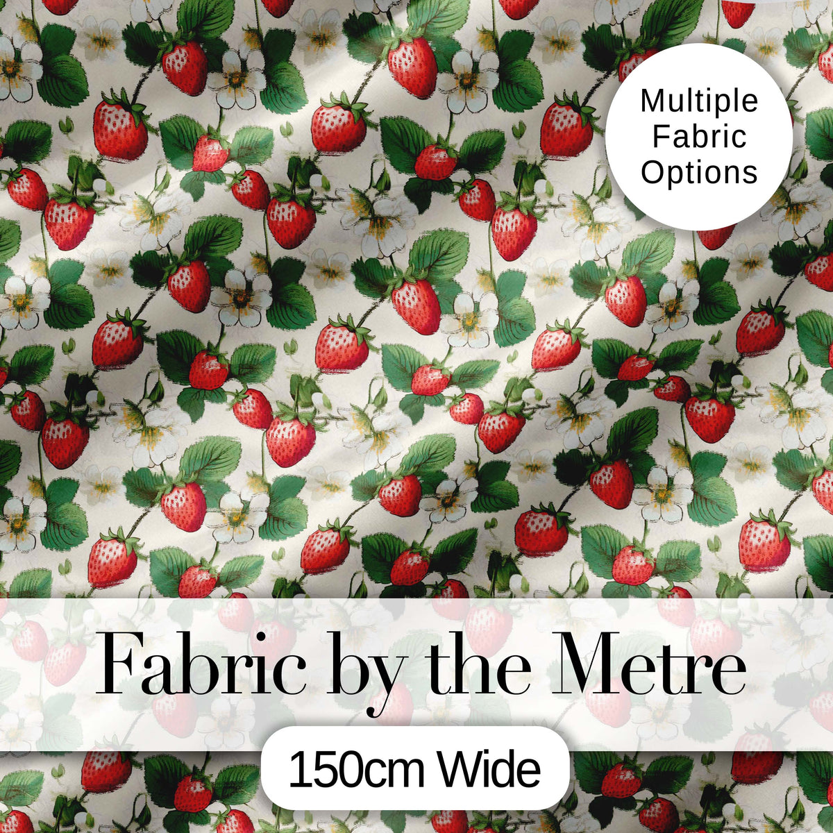 Vintage Strawberry Botanical Cream Background Seamless Pattern Digital Print Fabric by the Metre UK Sewing Quilting Textile