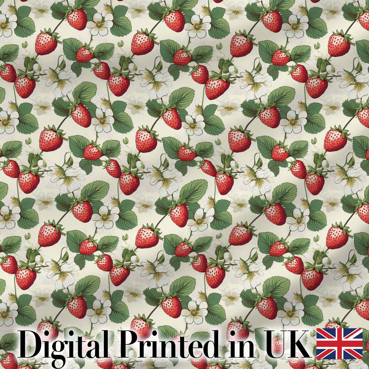 Vintage Strawberry Botanical Cream Background Seamless Pattern Digital Print Fabric by the Metre UK Sewing Quilting Textile