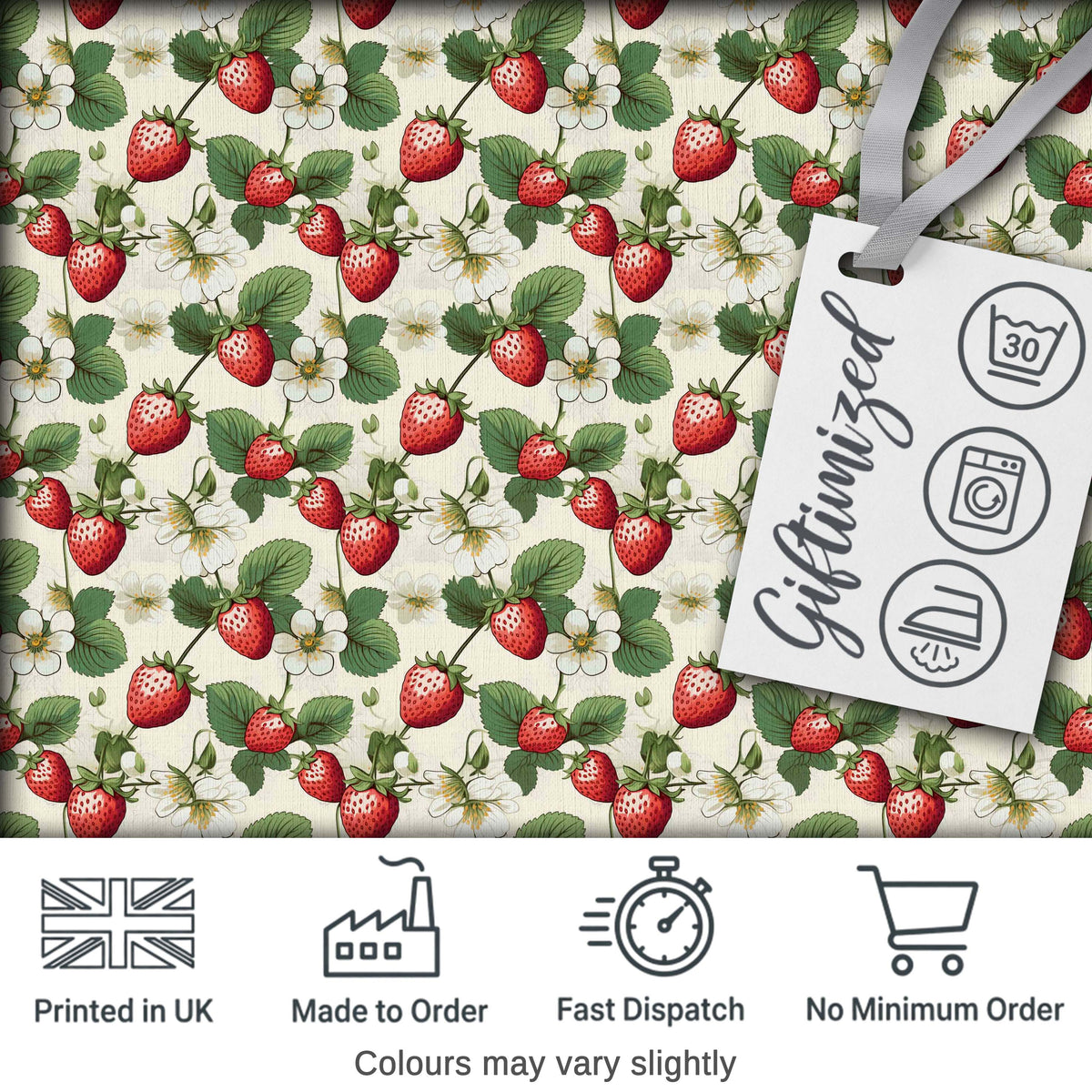 Vintage Strawberry Botanical Cream Background Seamless Pattern Digital Print Fabric by the Metre UK Sewing Quilting Textile