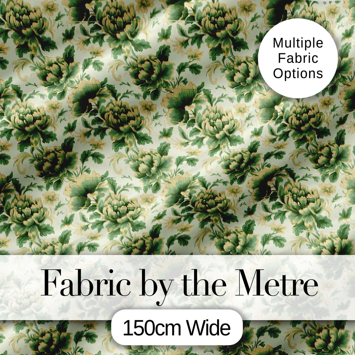 Vintage Green Botanical Floral Garden Seamless Pattern Digital Print Fabric by the Metre UK Sewing Quilting Textile