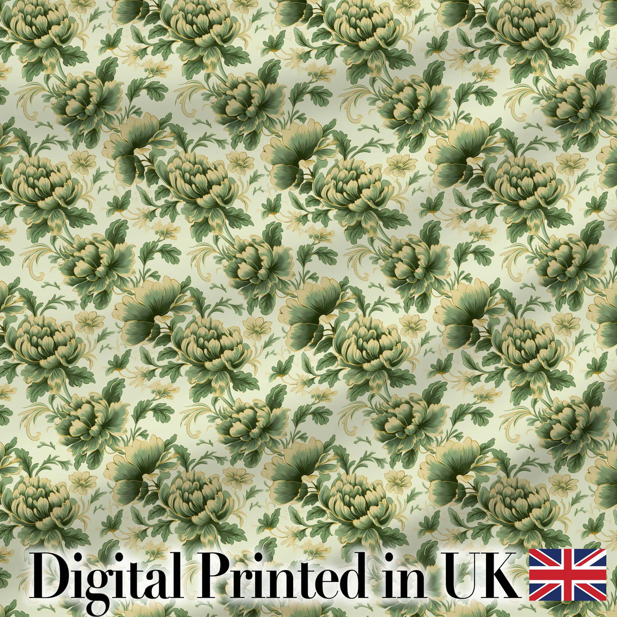 Vintage Green Botanical Floral Garden Seamless Pattern Digital Print Fabric by the Metre UK Sewing Quilting Textile