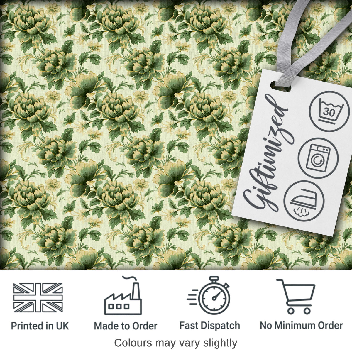 Vintage Green Botanical Floral Garden Seamless Pattern Digital Print Fabric by the Metre UK Sewing Quilting Textile