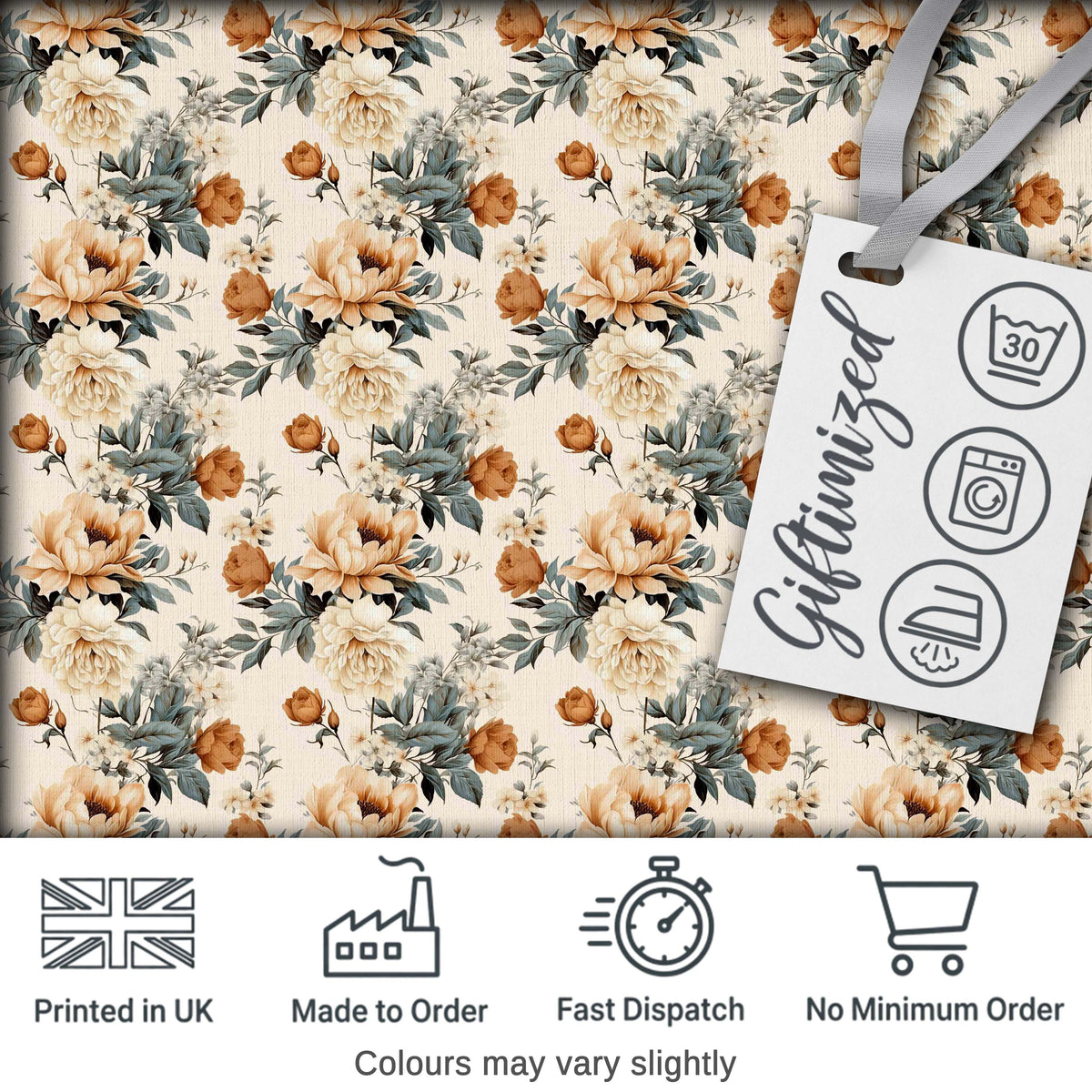 Soft Neutral Floral Bouquet Beige Seamless Pattern Digital Print Fabric by the Metre UK Sewing Quilting Textile