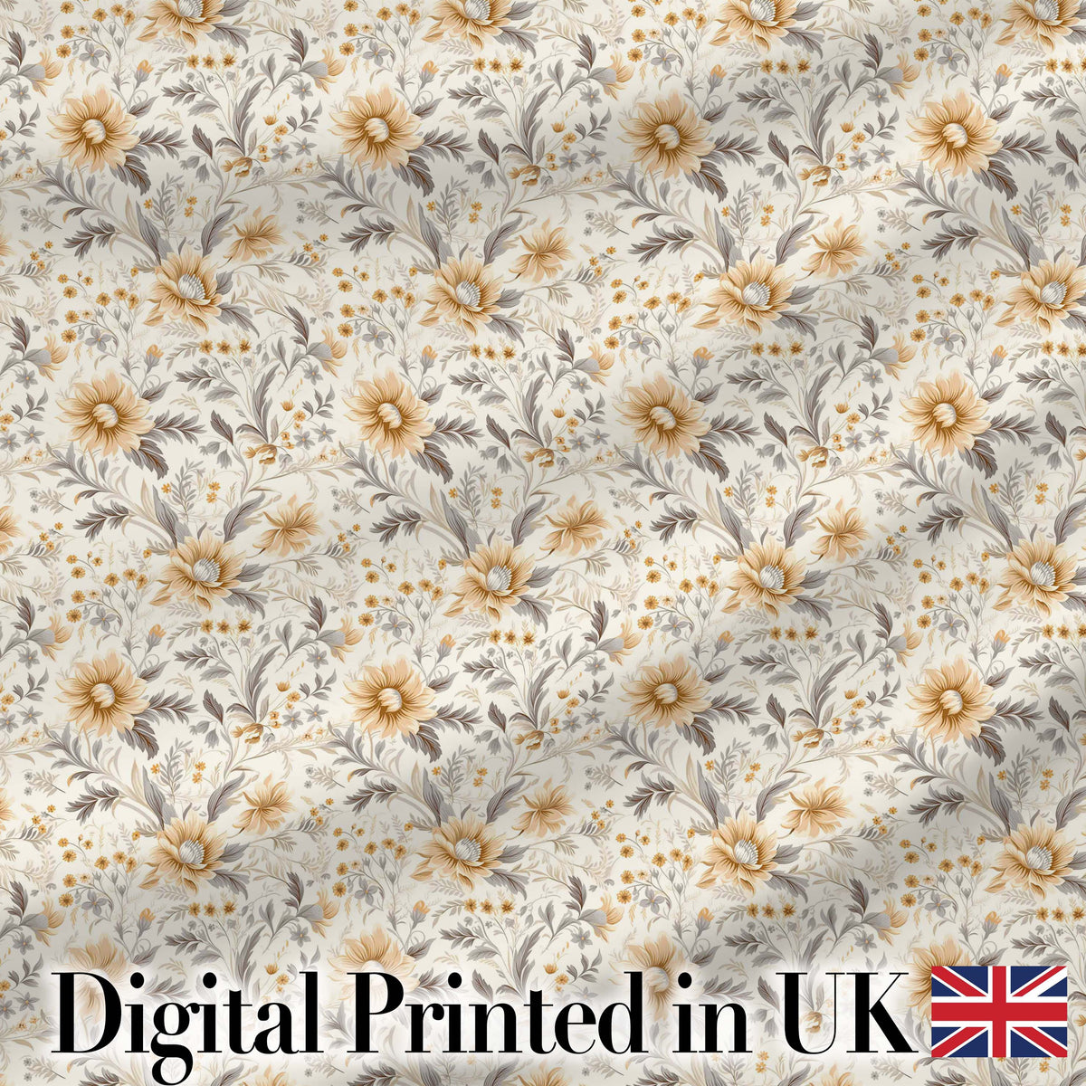Delicate Golden Wildflower Botanical Seamless Pattern Digital Print Fabric by the Metre UK Sewing Quilting Textile