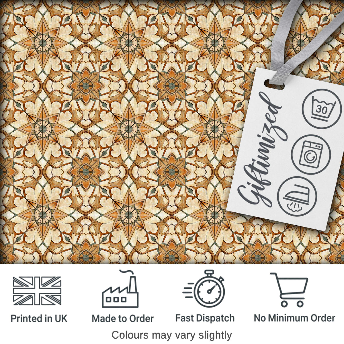 Elegant Orange Beige Star Tile Geometric Seamless Pattern Digital Print Fabric by the Metre UK Sewing Quilting Textile