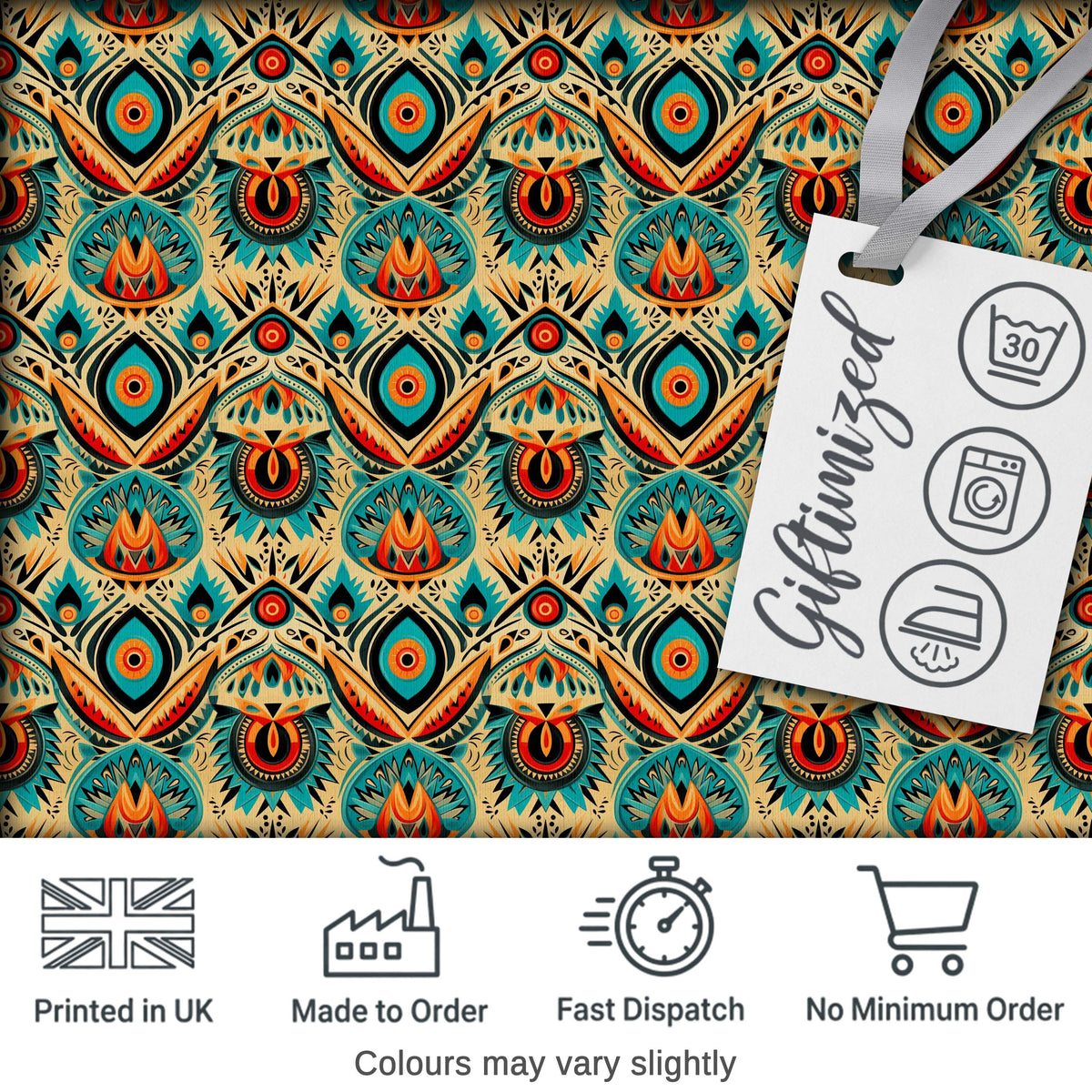 Tribal Geometric Boho Ethnic Pattern Seamless Design Digital Print Fabric by the Metre UK Sewing Quilting Textile
