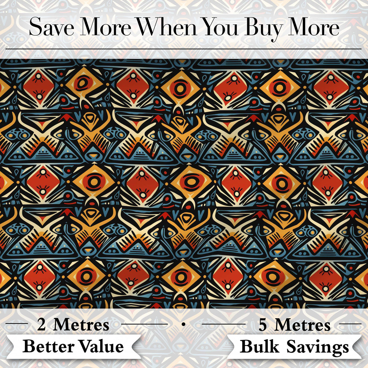 Abstract Tribal Geometric Shapes Seamless Pattern Digital Print Fabric by the Metre UK Sewing Quilting Textile