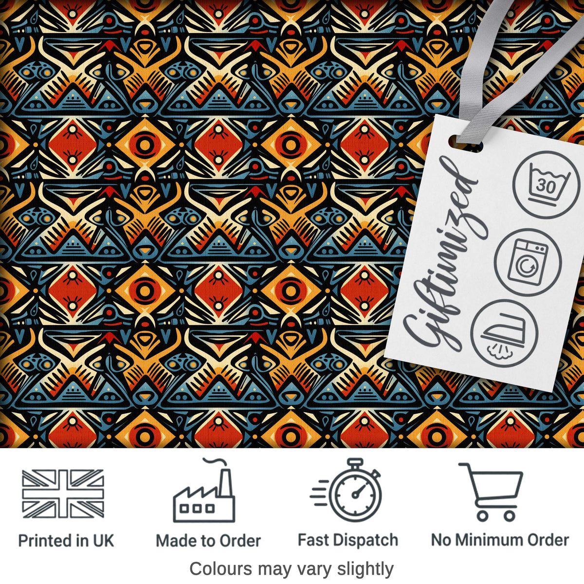 Abstract Tribal Geometric Shapes Seamless Pattern Digital Print Fabric by the Metre UK Sewing Quilting Textile
