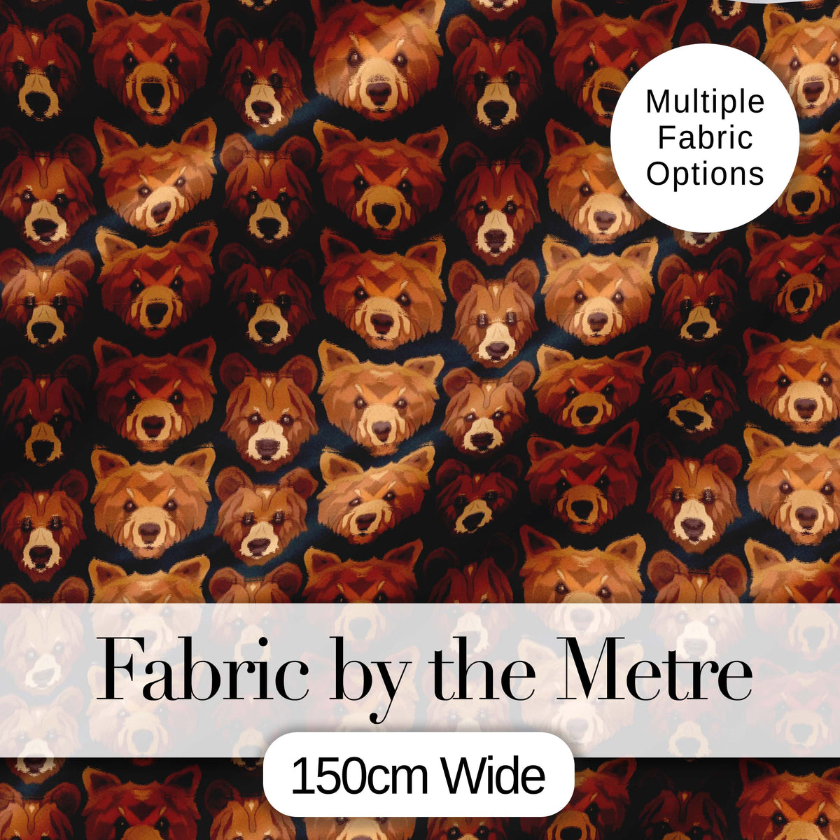 Brown Bear Faces Wildlife Animal Seamless Pattern Digital Print Fabric by the Metre UK Sewing Quilting Textile