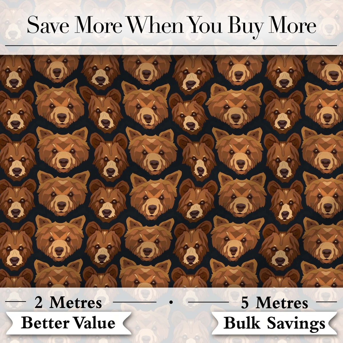 Brown Bear Faces Wildlife Animal Seamless Pattern Digital Print Fabric by the Metre UK Sewing Quilting Textile
