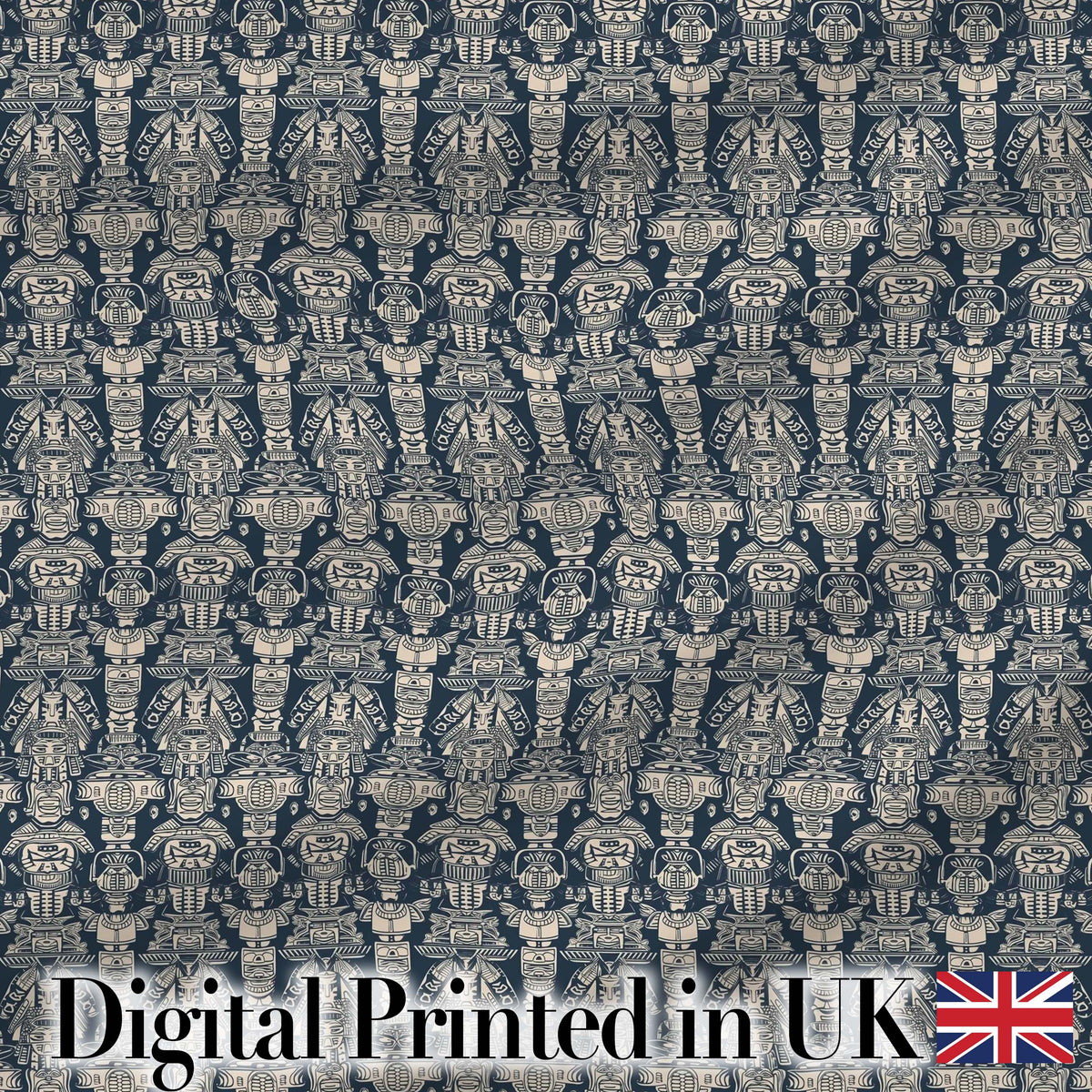 Vintage Tribal Mask and Totem Seamless Pattern Digital Print Fabric by the Metre UK Sewing Quilting Textile