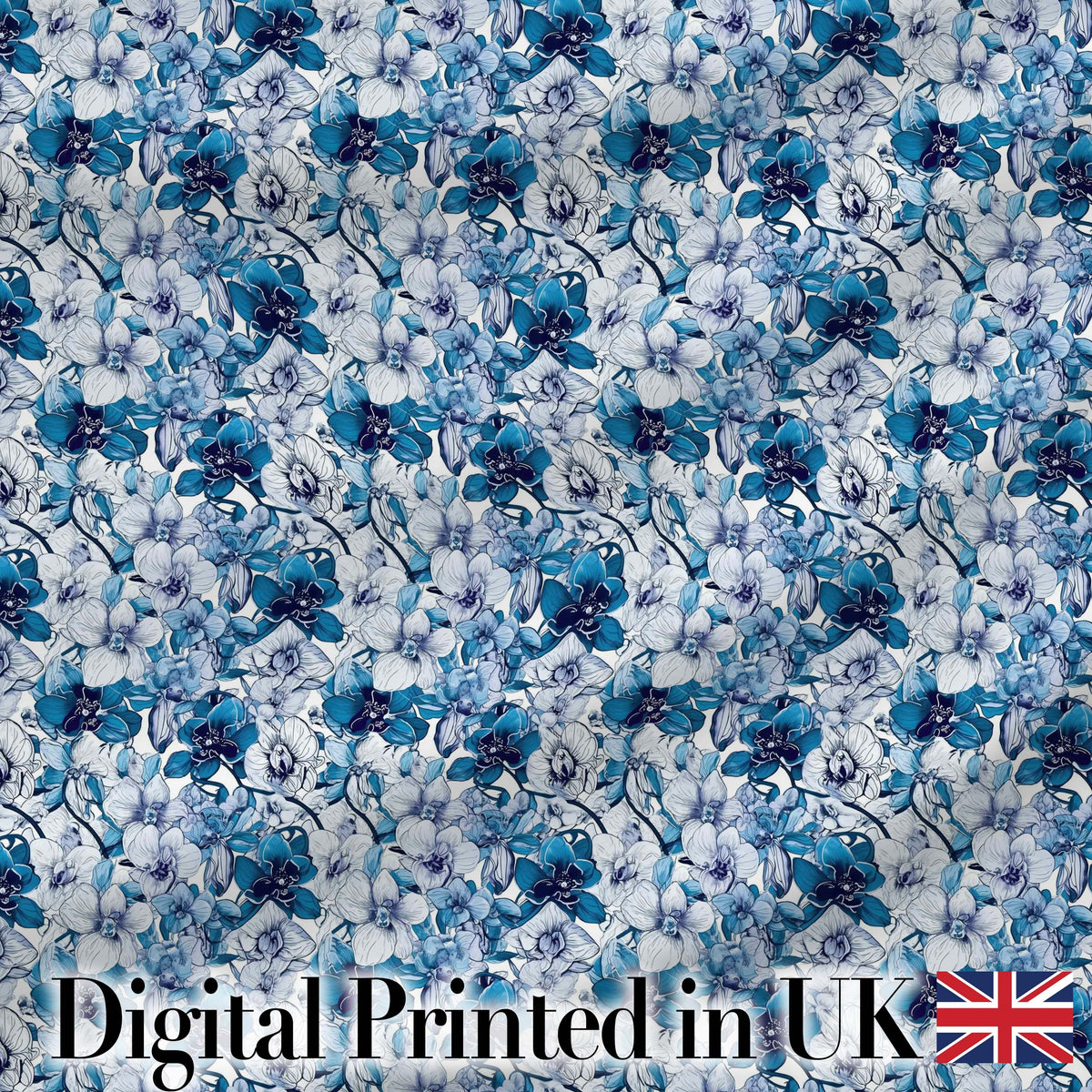 Blue Floral Blossom Botanical Seamless Pattern Digital Print Fabric by the Metre UK Sewing Quilting Textile