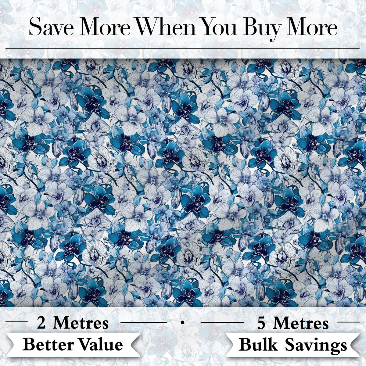 Blue Floral Blossom Botanical Seamless Pattern Digital Print Fabric by the Metre UK Sewing Quilting Textile