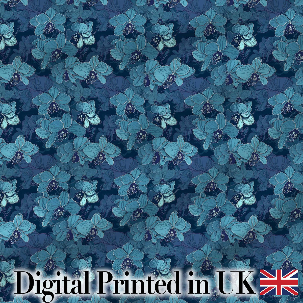 Blue Orchid Floral Seamless Pattern Elegant Botanical Design Digital Print Fabric by the Metre UK Sewing Quilting Textile