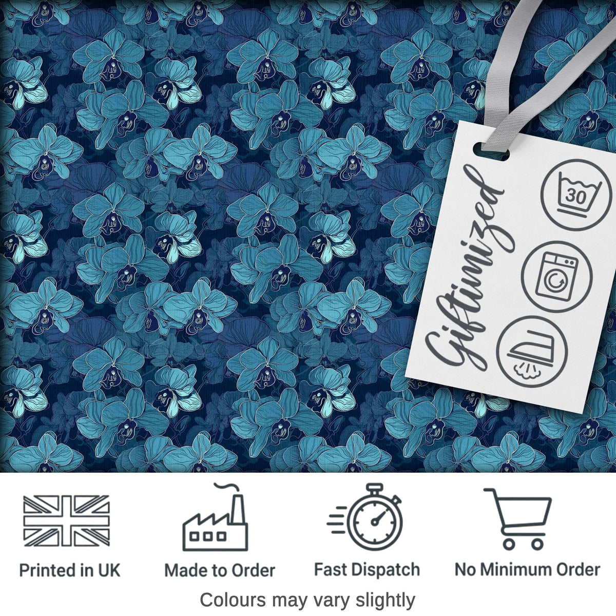 Blue Orchid Floral Seamless Pattern Elegant Botanical Design Digital Print Fabric by the Metre UK Sewing Quilting Textile