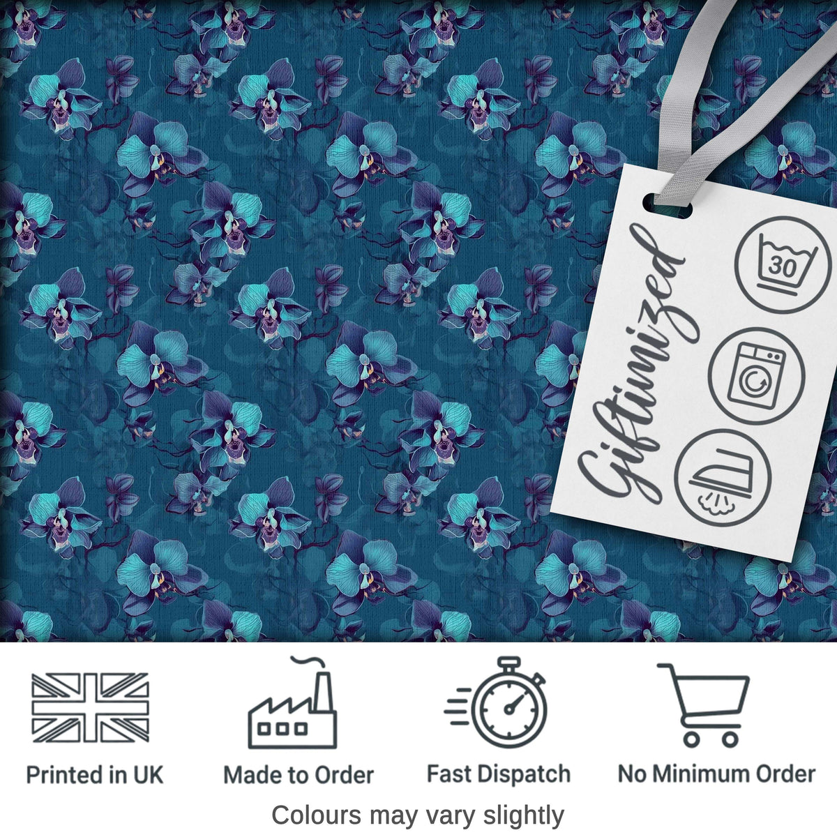 Teal Orchid Bloom Seamless Pattern Soft Artistic Floral Design Digital Print Fabric by the Metre UK Sewing Quilting Textile